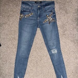 Express Blue Embellished Women's Jeans